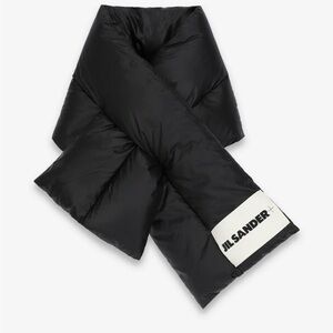 JIL SANDER Padded Down Scarf in black recycled polyester white logo